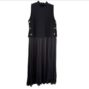Zara Elegant Black Sleeveless Dress with Gold Button Accents New With Tags